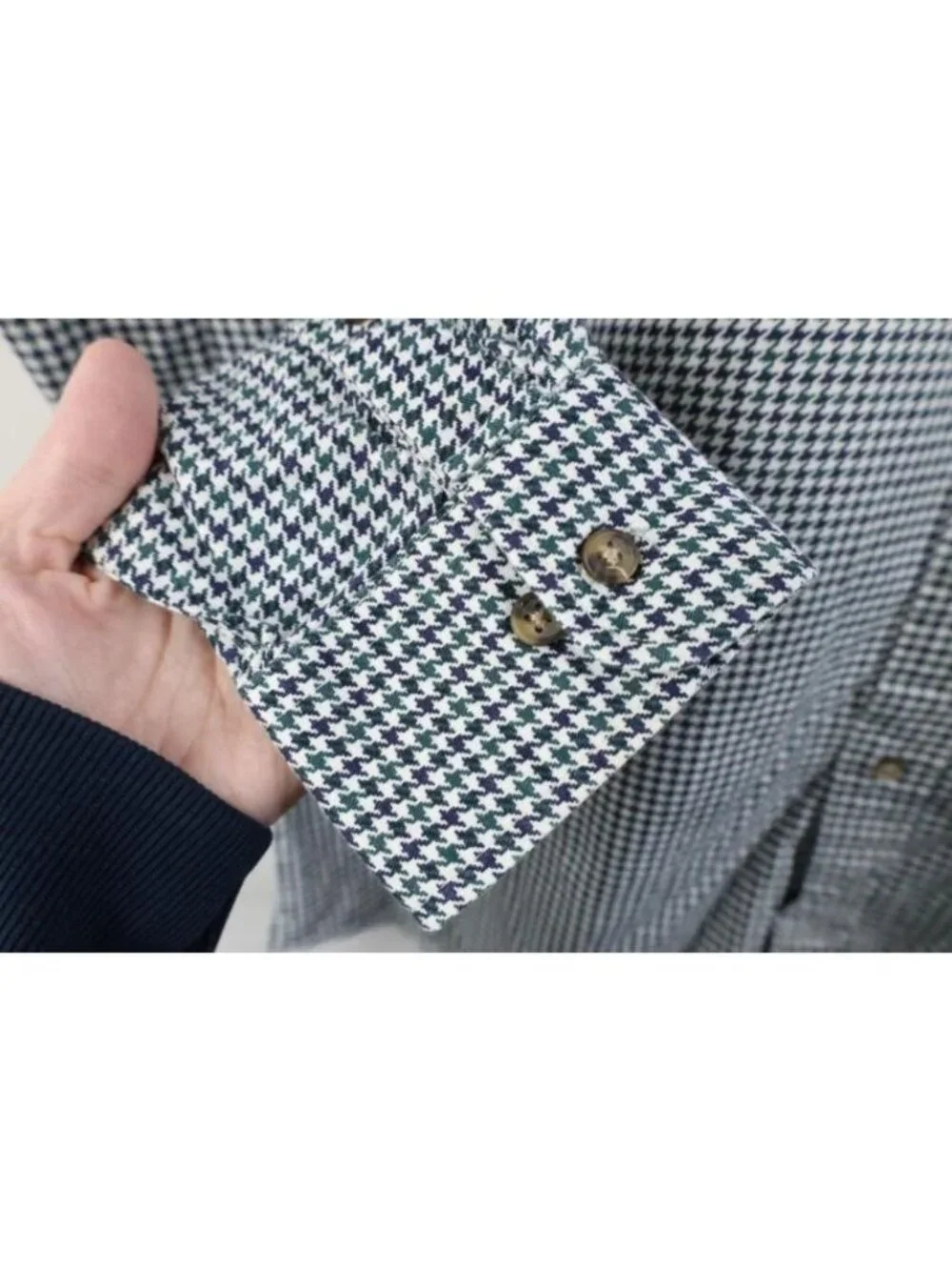 Vintage 90s Streetwear Mens Large Houndstooth Collared Button Down Shirt Cotton
